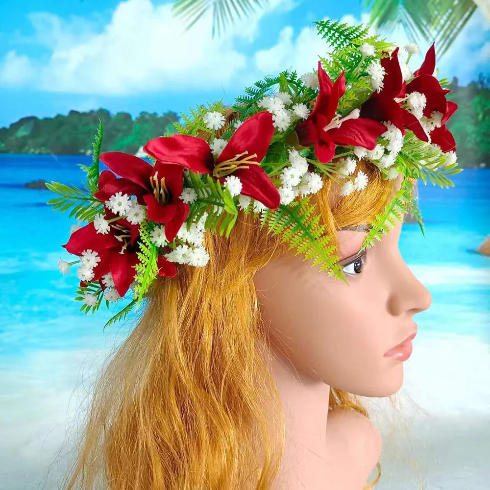 Free Shipping KN-hk058 20Pcs/lot Artificial Silk Lily Headband Haku Hawaii Floral Headwear Crown Dance Garland Flower Head Lei