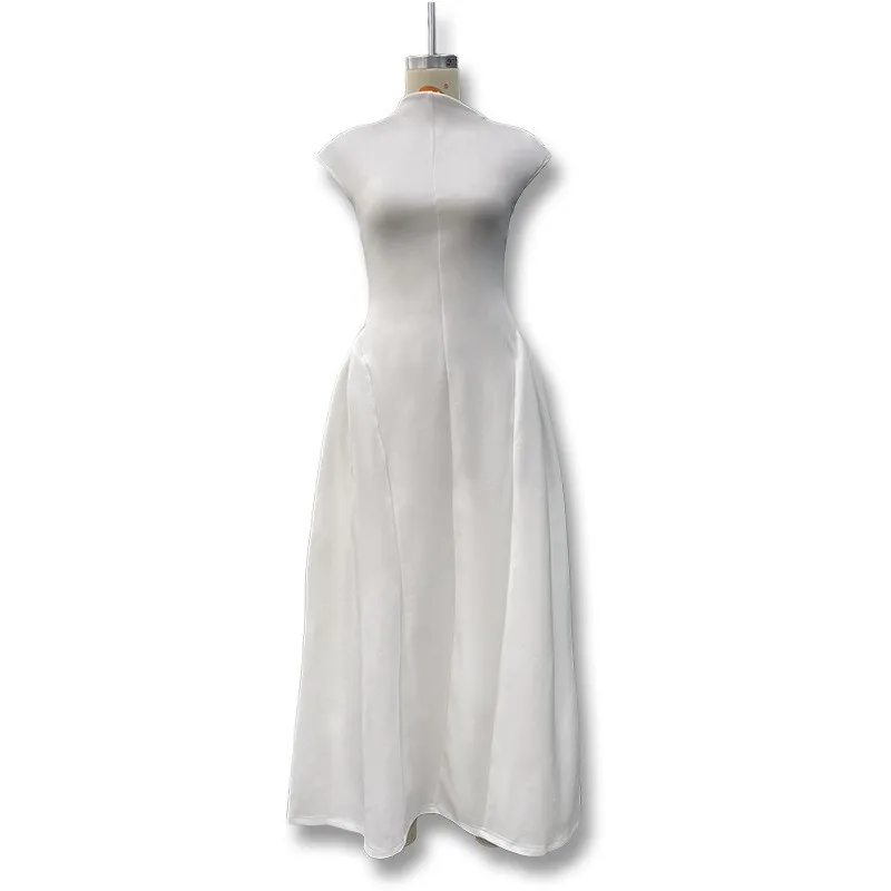 فستان طويل أنيق للنساء موضة عالية الياقة بدون أكمام مطوي فساتين غير منتظمة 2025 لربيع وصيف حفلة سيدة مساء رداء