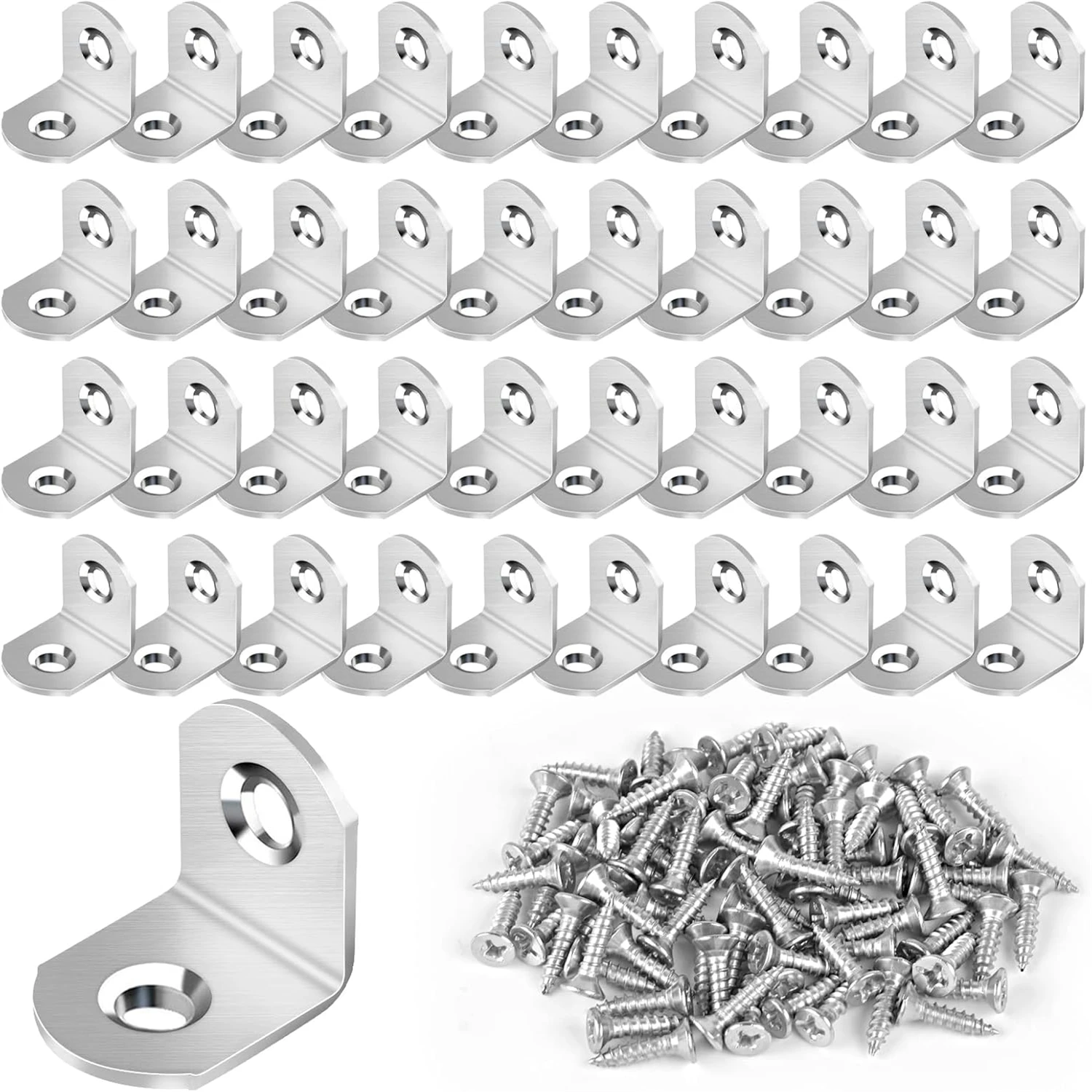 스테인레스 스틸 L 브래킷 40/16개 선반 가구 강화 및 목공용 나사가 있는 90도 코너 교정기