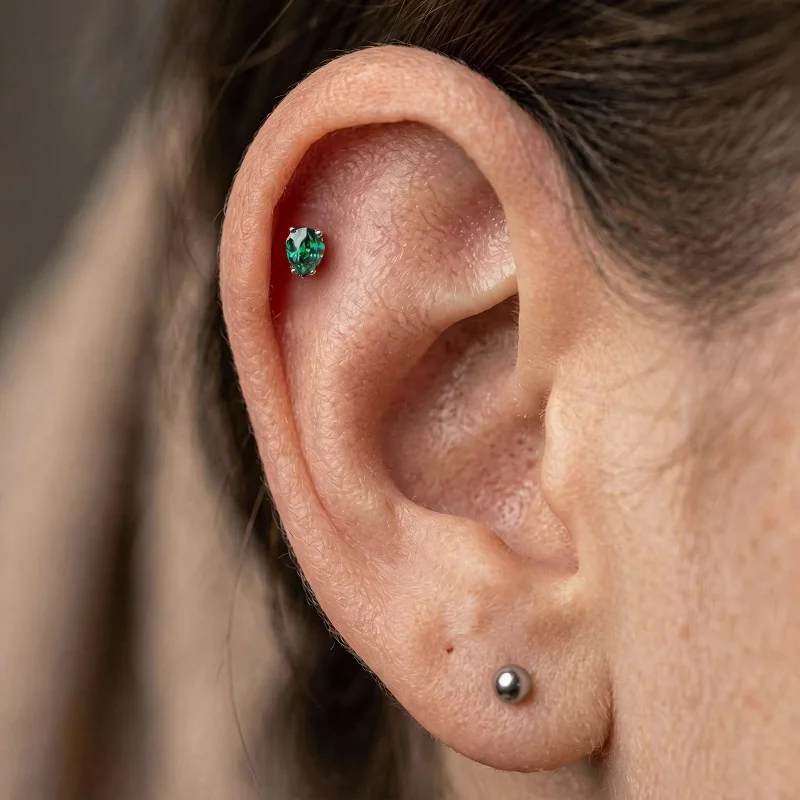 ASTM F136 Titanium EAR PIERC Pear Shape CZ Paved Top Ear Studs Labret Lip Stud Cartilage helix EARRING Body Piercing Jewelry