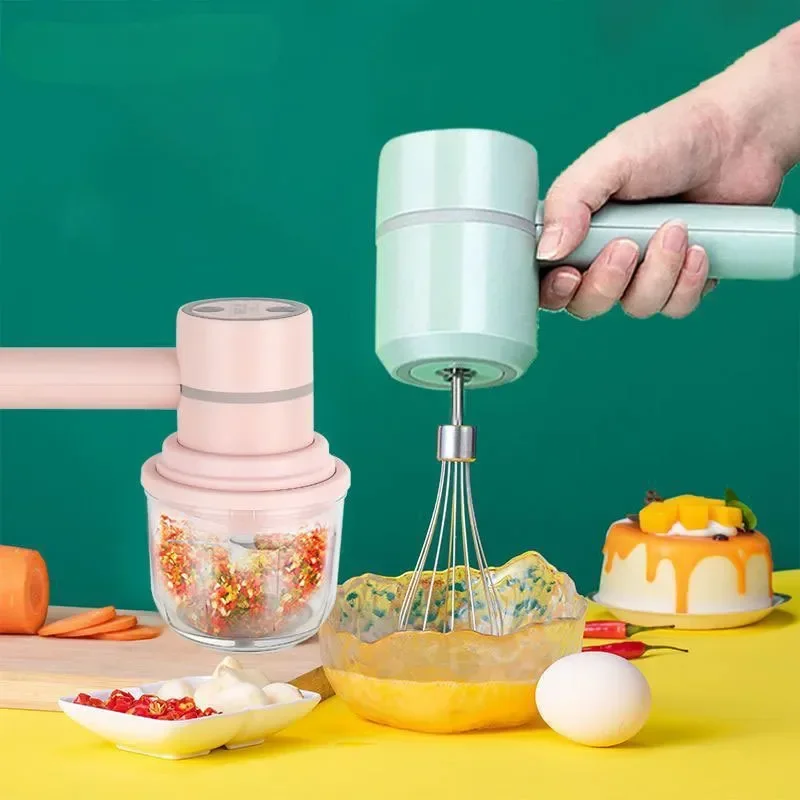 USB 2 In 1 Electric milk frother Garlic Chopper Masher Whisk Egg Beater 3-Speed Mixer Kitchen Handheld Automatic frother foamer