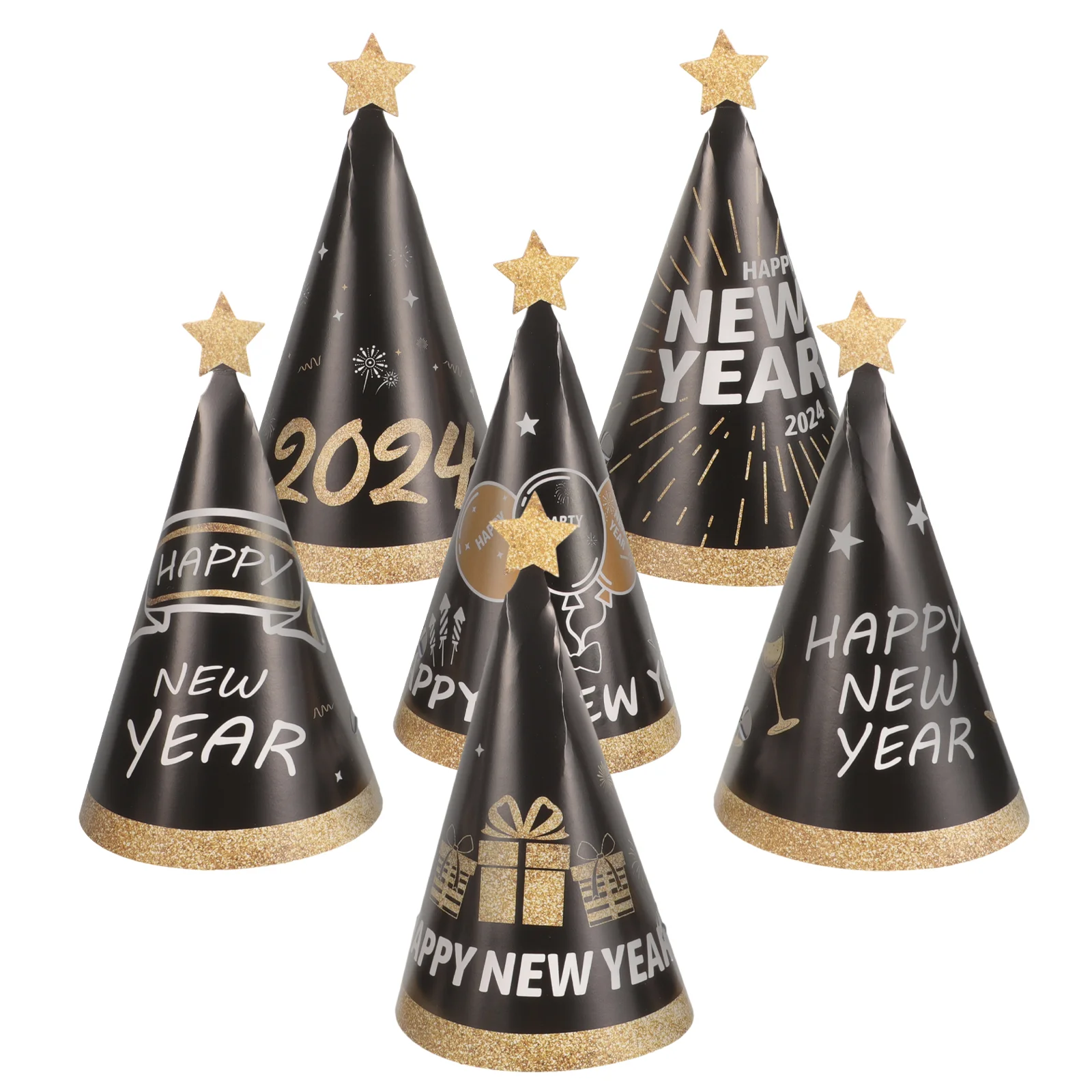 

6 Pcs 2024 Happy New Year Themed Paper Hat Head Band Party Hats Decorations Cone for Adults Child