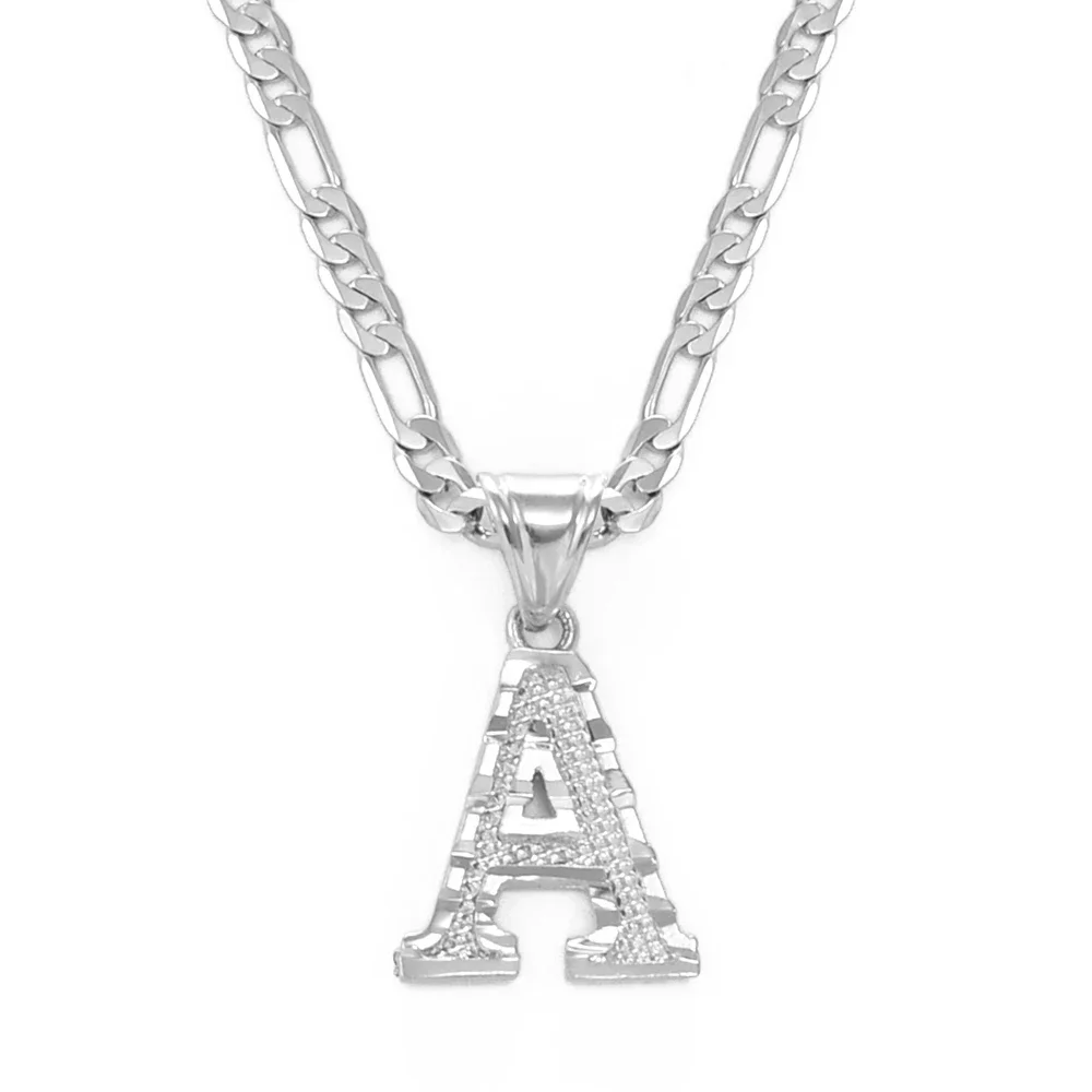 

Anniyo A-Z Letters Pendant Necklaces for Women Men Girls English Initial Alphabet Figaro Chains Silver Color Jewelry #058002D