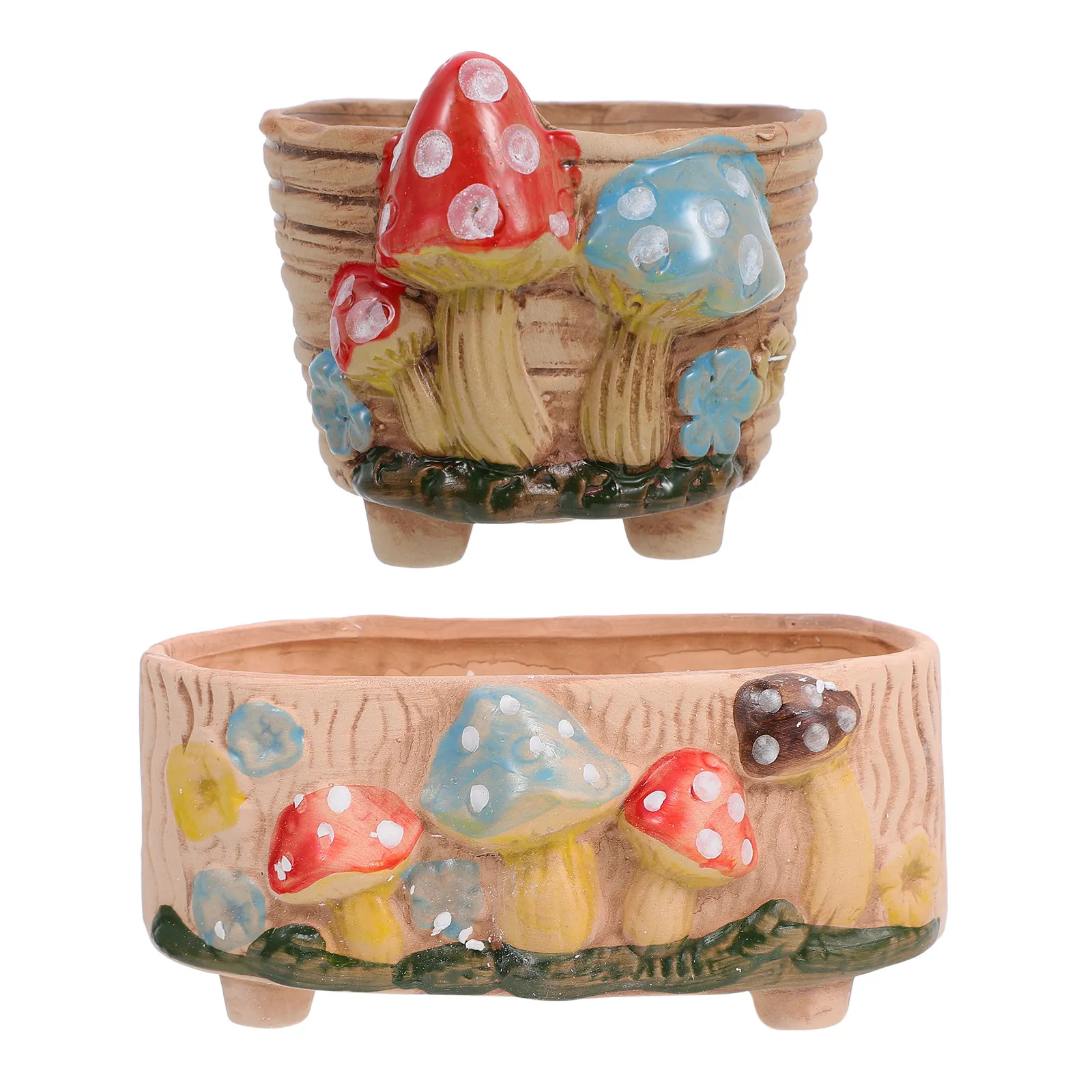 2Pcs Ceramic Flower Pot Set for Succulents Small Bonsai Pot Desktop Balcony Table Decoration Creative Adorable Micro Landscape