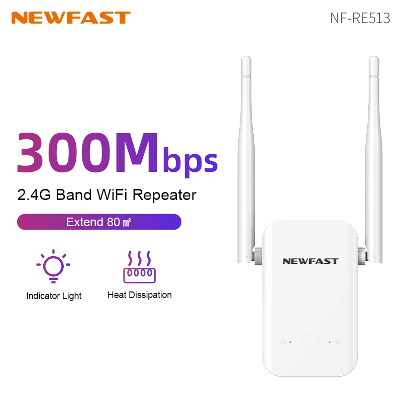 

NEWFAST 300Mbps WiFi Repeater Wifi Extender 2.4G Network 2 Antenna Long Range Signal WiFi Booster Repetidor Amplifier For Home