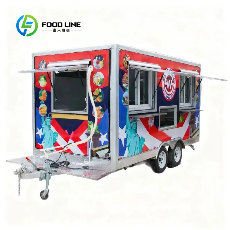 Customized Multi Functional Stainless Steel Square Food Cart for Fast Food Ice Cream Outdoor Street Vending