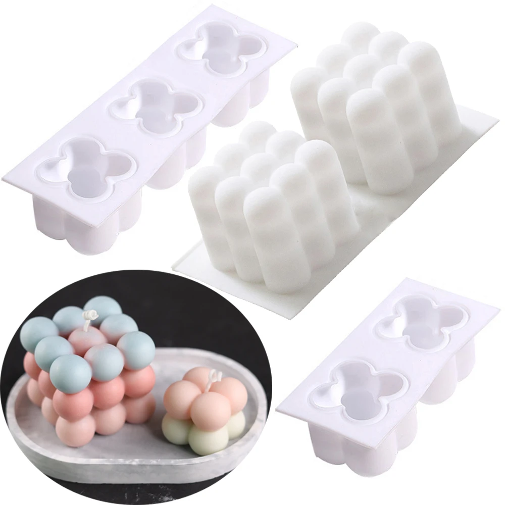 Non-stick Bubble Cube Candles Silicone Mold 3D Aromatherapy Plaster Candle Hand-made Baking Chocolate Dessert Cake Mould Tool