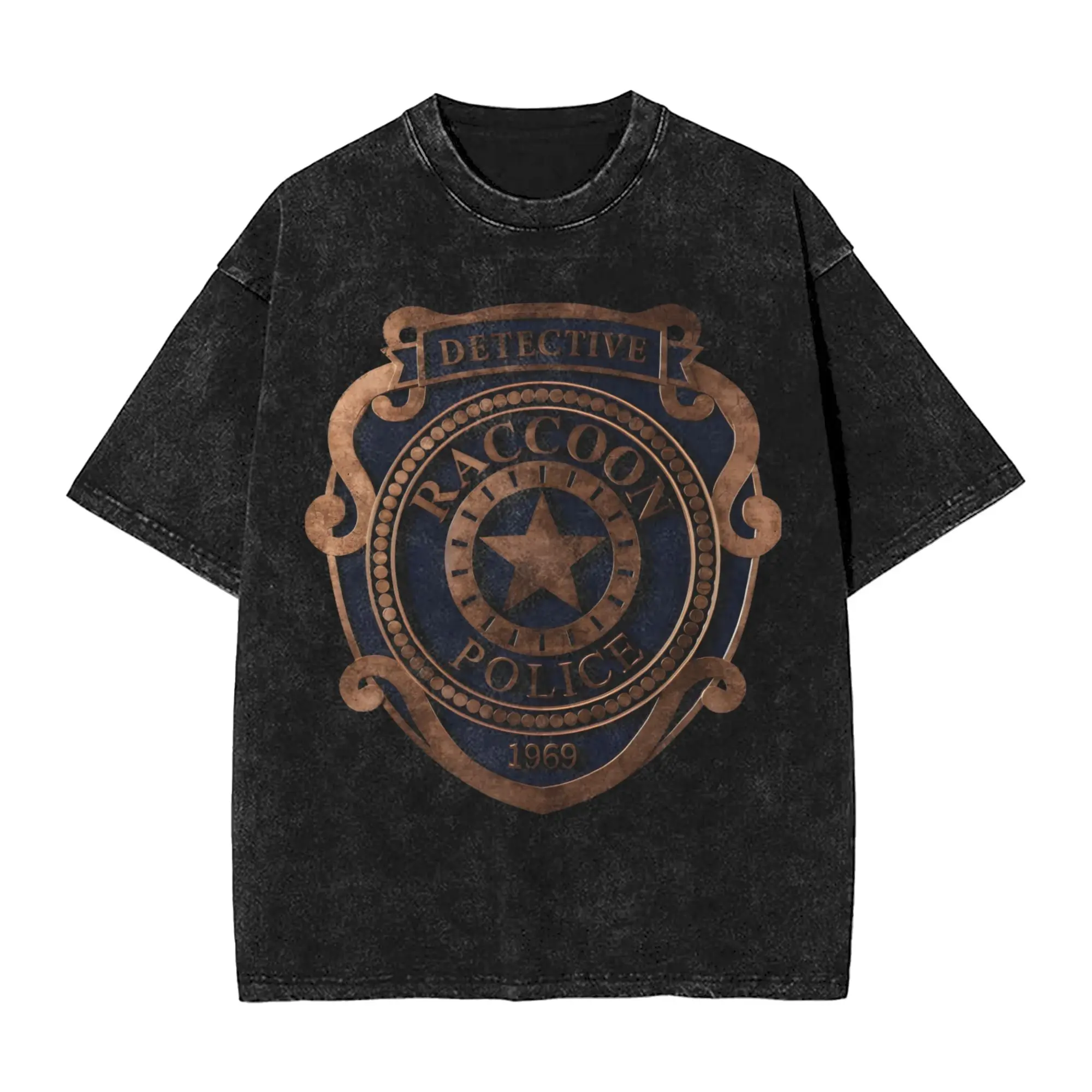 Washed T Shirt Raccoon Police Department Retro T-Shirts Oversize Streetwear Short Sleeve Printed RPD Tee Shirt for Men Women