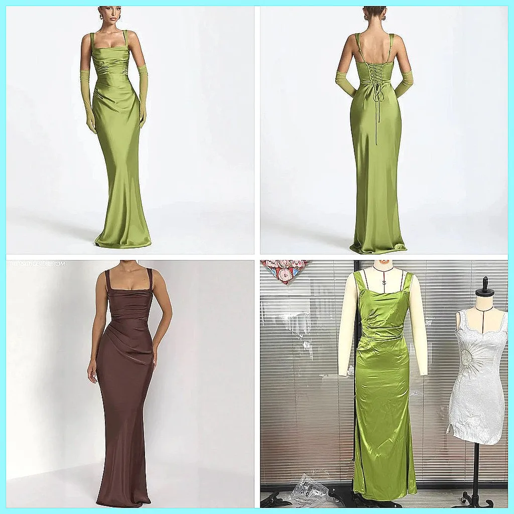 

Sleeveless Satin Bodycon Dress for Women, Sexy Backless Halter Maxi Dress for Club Party