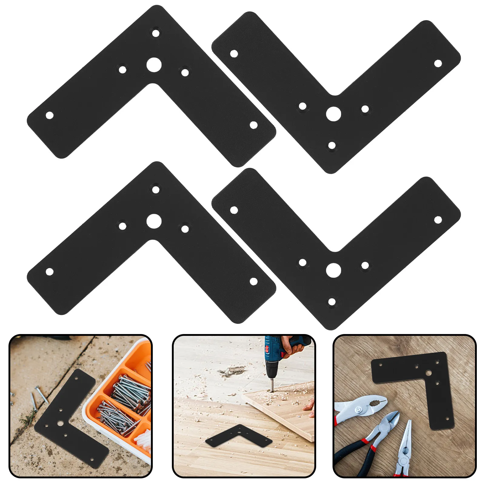 4Pcs L Type Corner Brackets Heavy Duty Flat Angle Bracket 90 Degree Metal Corner Brace Strong Support for Wood Cabinet Wardrobe