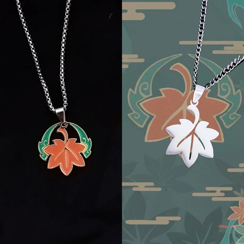 Hot Anime Game Genshin Impact Necklace Kaedehara Cartoon Kazuha Maple Leaves Pendant Cosplay Necklace Jewelry Gifts