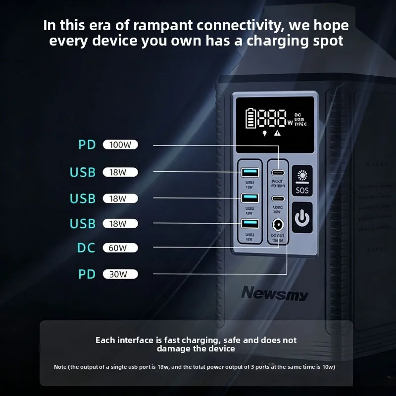 PD100W 80000mAh Portable Power Station 296Wh Battery Solar Generator AC Output Camping Emergency Power Supply view 5