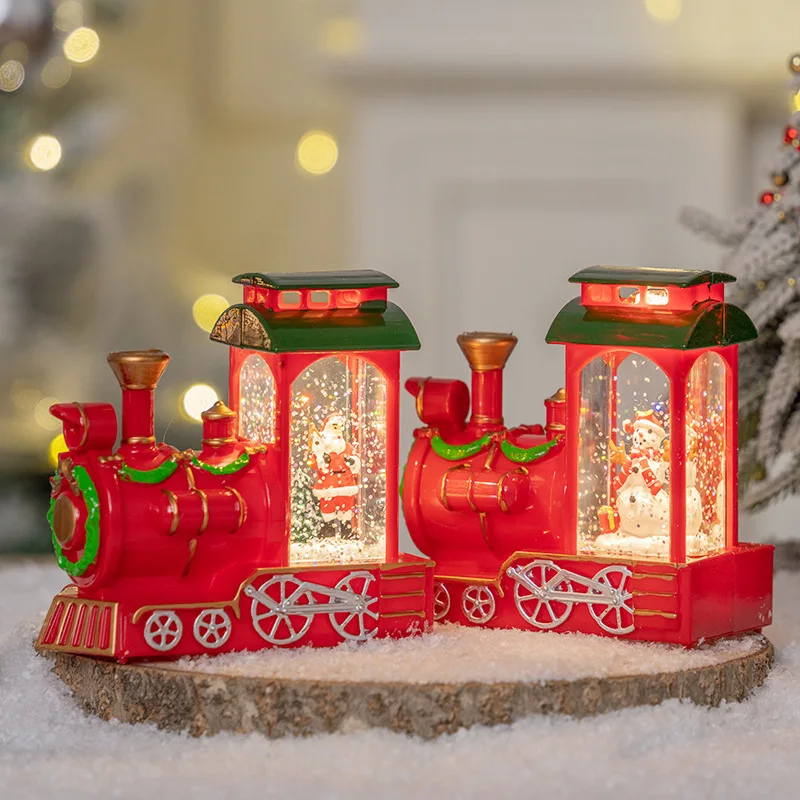 Night Light Christmas Gift Box Vintage Lighted Santa Small Train Creative Desktop Ornament Xmas Home Party Table Decor