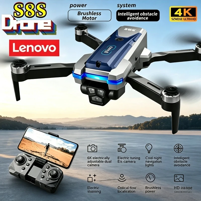 

Lenovo S8S Drone Triple Cameras 8K Brushless Motor, Obstacle Avoidance, Electric Adjustable Lens, Optical Flow Positioning