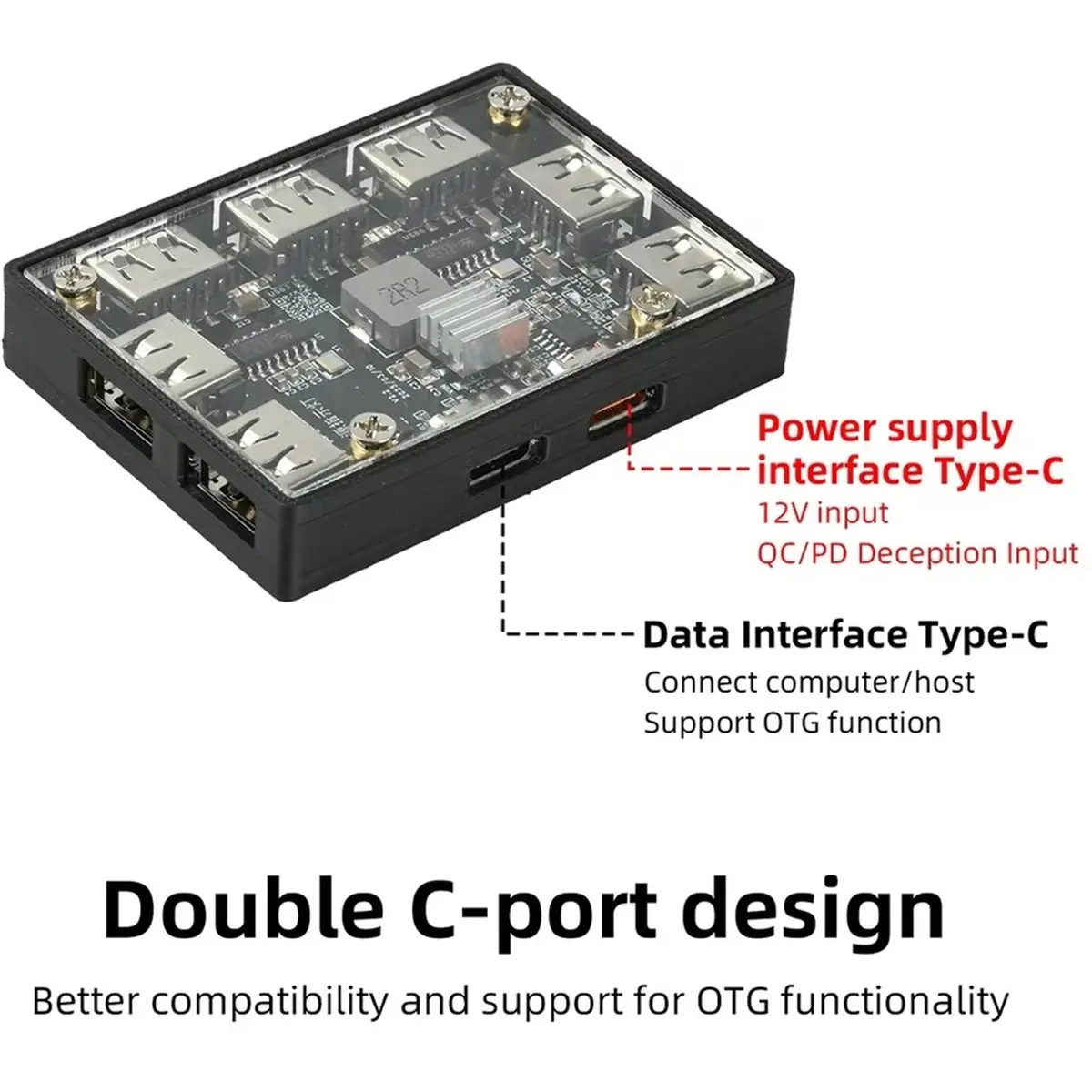USB 2.0 Hub 7 Port Expansion Module with Type-C Interface Power OTG Support Electronic Kit