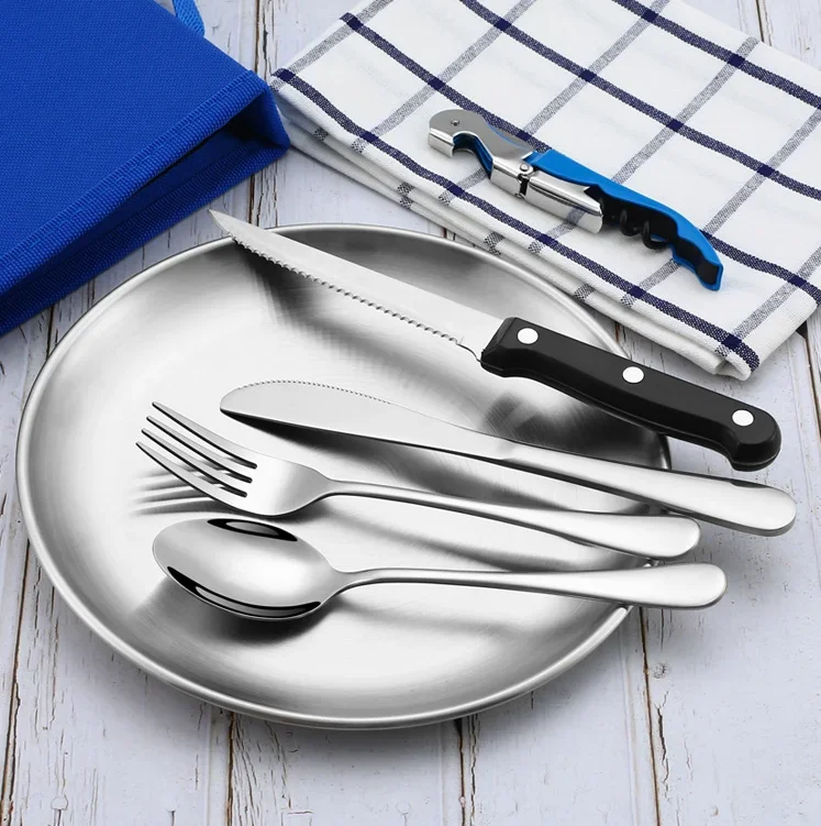 

# Для кемпинга Органайзер для посуды Набор посуды для пикника — набор посуды из 9 предметов с экологически чистой тарелкой, ложкой, ножом, вилкой