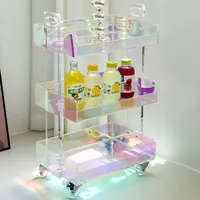 Nordic Furniture Colorful Acrylic Coffee Table Living Room Sofa Side Table Creative Mobile Trolley Multifunctional Storage Table