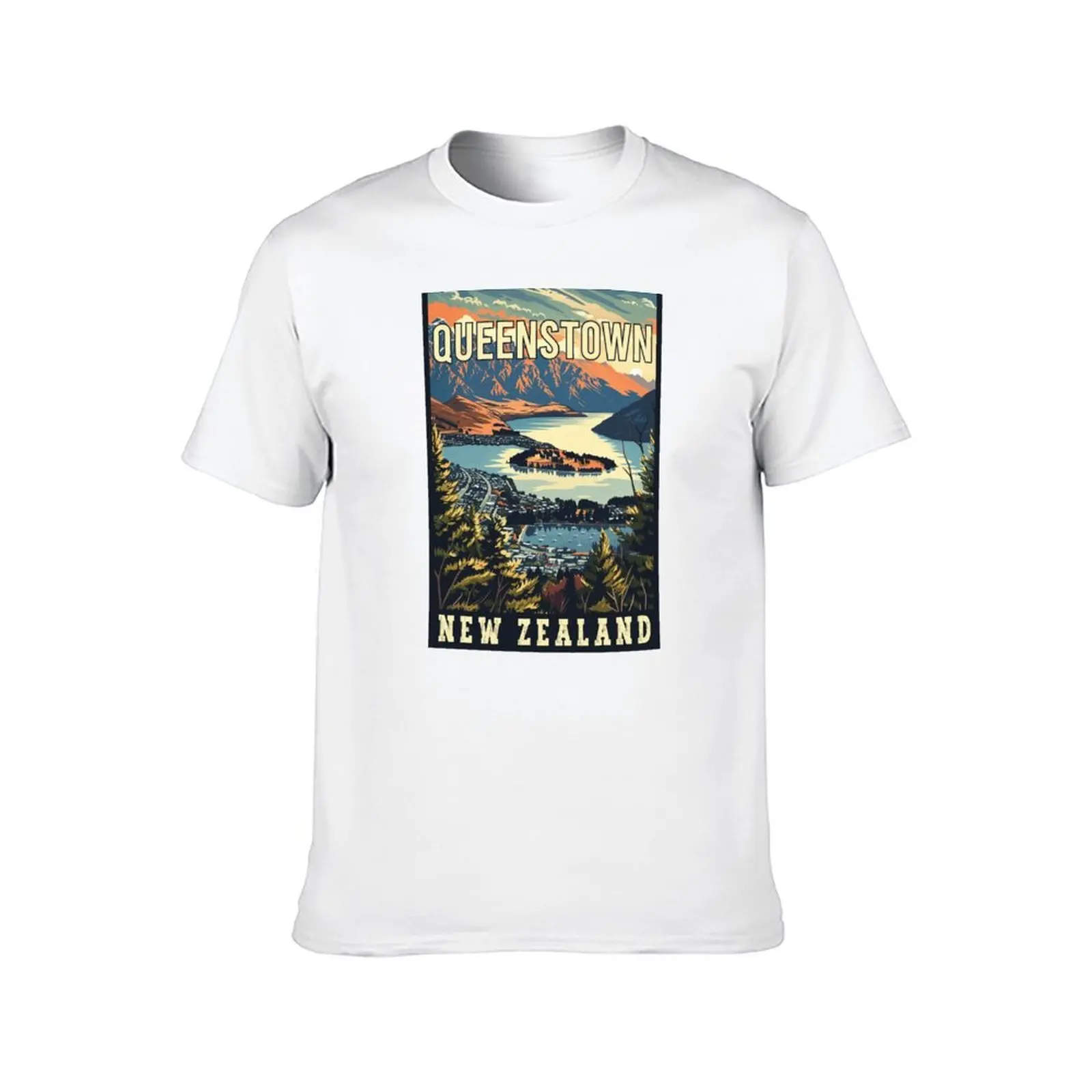 اكتشف مغامرة في Queenstown في نيوزيلندا - تي شيرت فني عتيق للسفر تي شيرت مع مطبوعات تي شيرت مضحك تي شيرت رجالي