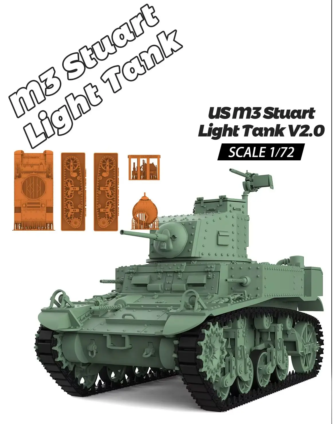 Image of US M3 Stuart Leichter Panzer SS504 1/72 1/35 1/48 1/16 25mm Militärmodellbausatz V2.0 Miniatur