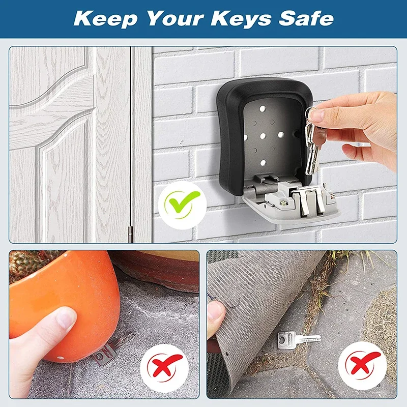 Wall-mounted Key Safe Weatherproof No. 4 Combination Key Storage Lock Box Indoor and Outdoor Password Key Box