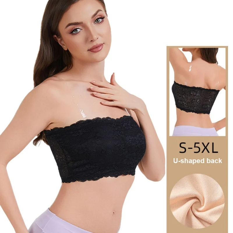 Sujetador de talla grande para mujer, sujetador sin tirantes, correas extraíbles, encaje, cómodo, transpirable, suave, ropa interior sin aros