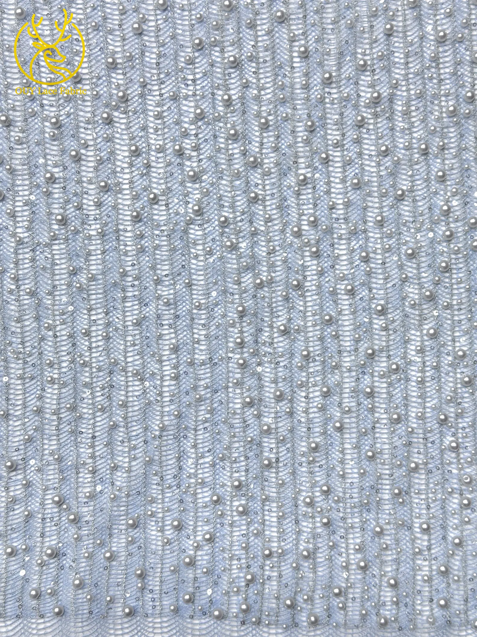 Neues Design Afrikanischer Großer Perlen-Spitzenstoff 2026 Nigerianischer Perlen-Pailletten-Spitzenstoff für Abendkleider Nähen 5 Yards – Detail 7