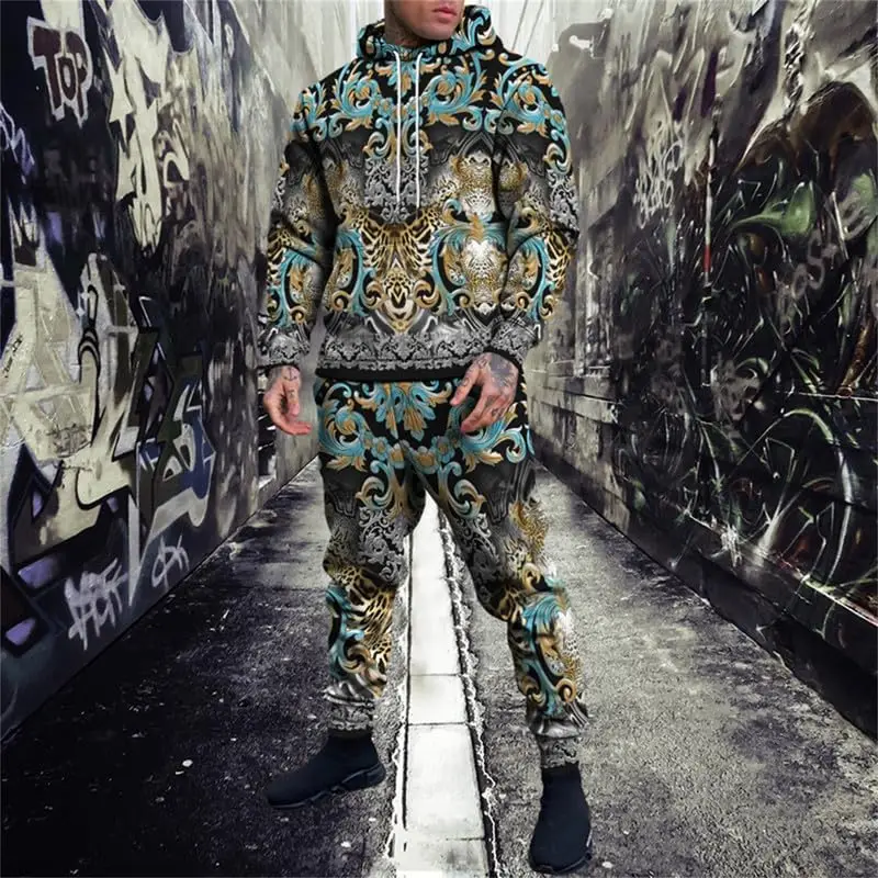 

3D Leopard Print Men's Hoodie Pants 2-Piece Outfits Autumn/Winter Men's/Women's Hooded Sweatshirt Sets Oversized Jogging Suits