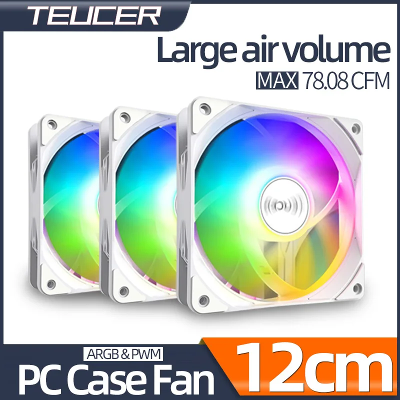 Teucer AF-10 White 120mm PC Computer Case Cooler Fan 12v Adjust Speed Low Noise Large Air Volume 5V ARGB Fans Cooling ventilador