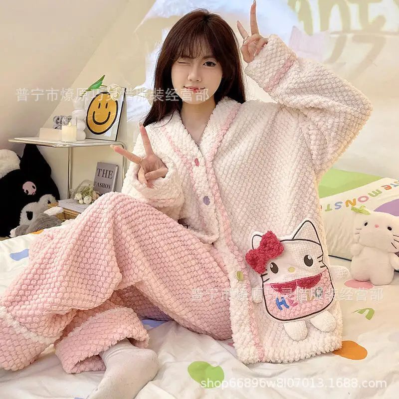 حار أنيمي Kawaii Kuromi النساء بيجامة الكرتون Pochacco ملابس خاصة طالب بيجامة مجموعات الحبيب فتاة الشتاء سميكة الدافئة ملابس خاصة