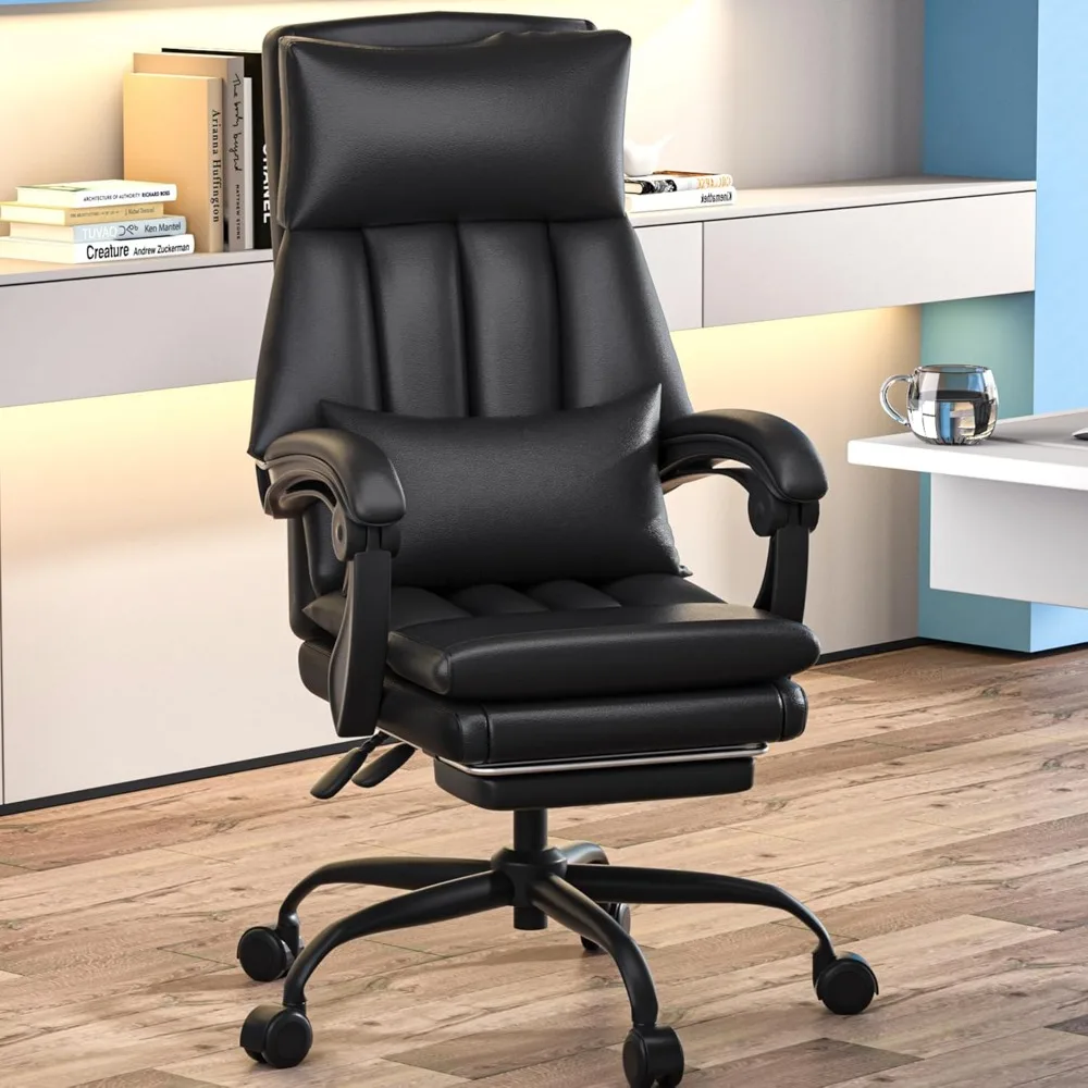 

Office Chair, Ergonomic Executive PU Leather Desk Chair with Footrest & Lumbar Support, High Back Computer Task Swivel Chairs wi