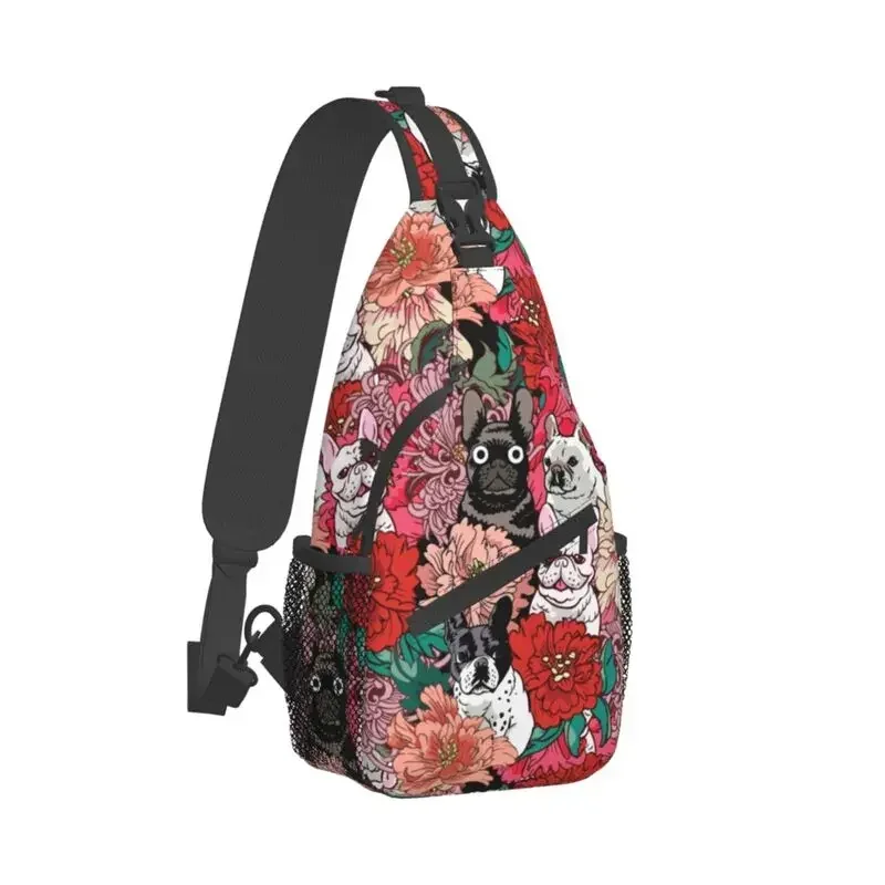 Cool French Bulldog 	 Flowers Crossbody Sling Backpack Men Frenchie Dog Lover Shoulder Chest Bags for Hiking