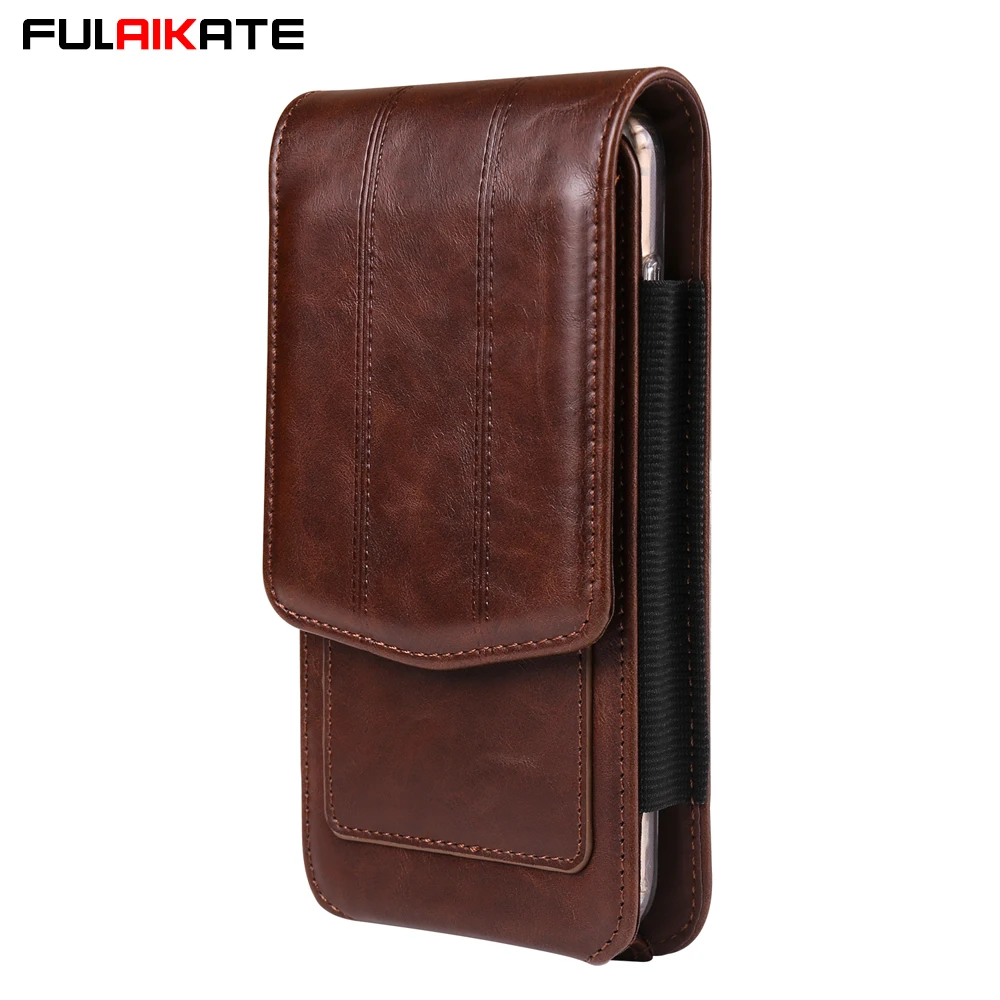 

FULAIKATE Vertical Universal Leather Phone Bag Waist Pouch with Card Pocket for Samsung Galaxy S25 Ultra iPhone 17 pro Max Men's