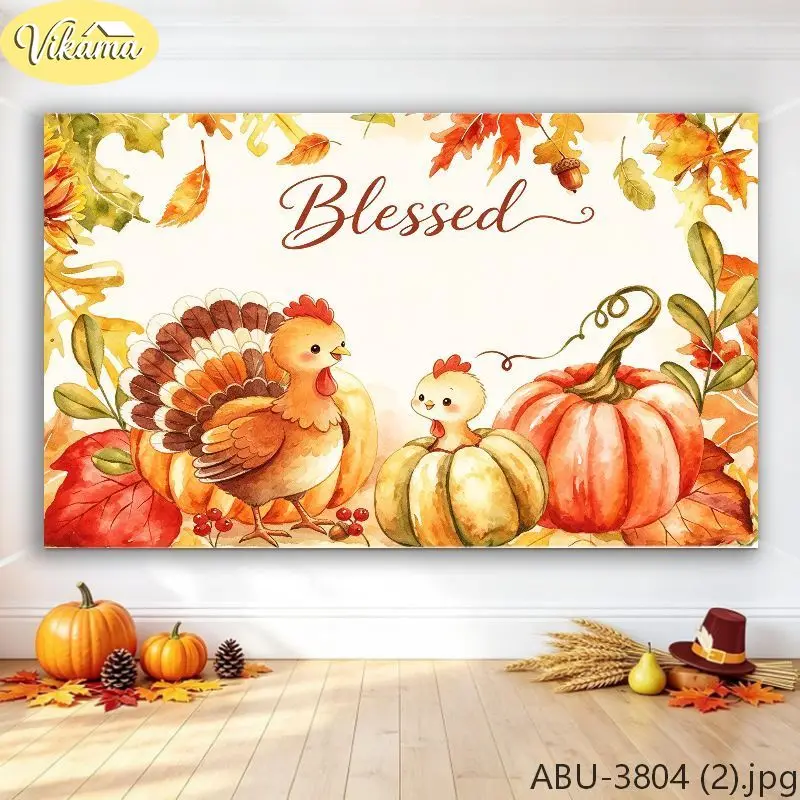 VIKAMA Leaves & Pumpkin Polyester Tapestry, Quick Dry Easy Care, Decor for Party Backdrop Living Room