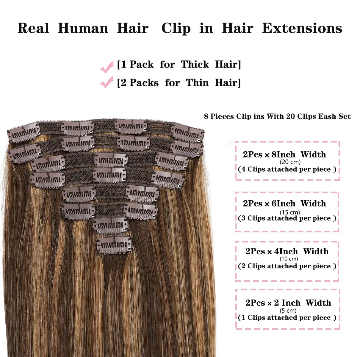 Straight Clip in Hair Extensions 8pcs #4 27 Double Weft Clip in Human Hair Extensions #P4/27 Brazilian Human Hair