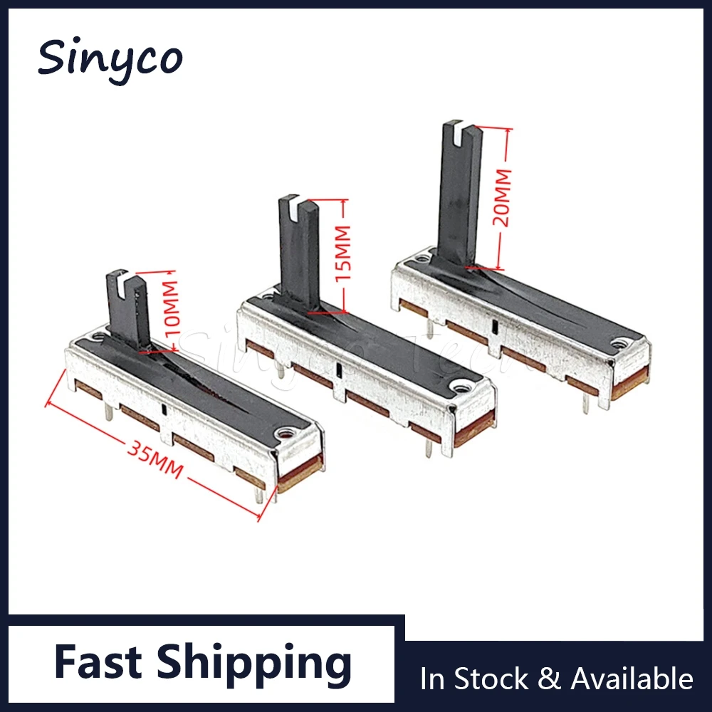 3PCS SC2043N 35MM Straight Slide Potentiometer B10K B20K B50K B100K W100K With Midpoint 3.5CM 3Pin Mixer Fader Handle 10/15/20mm