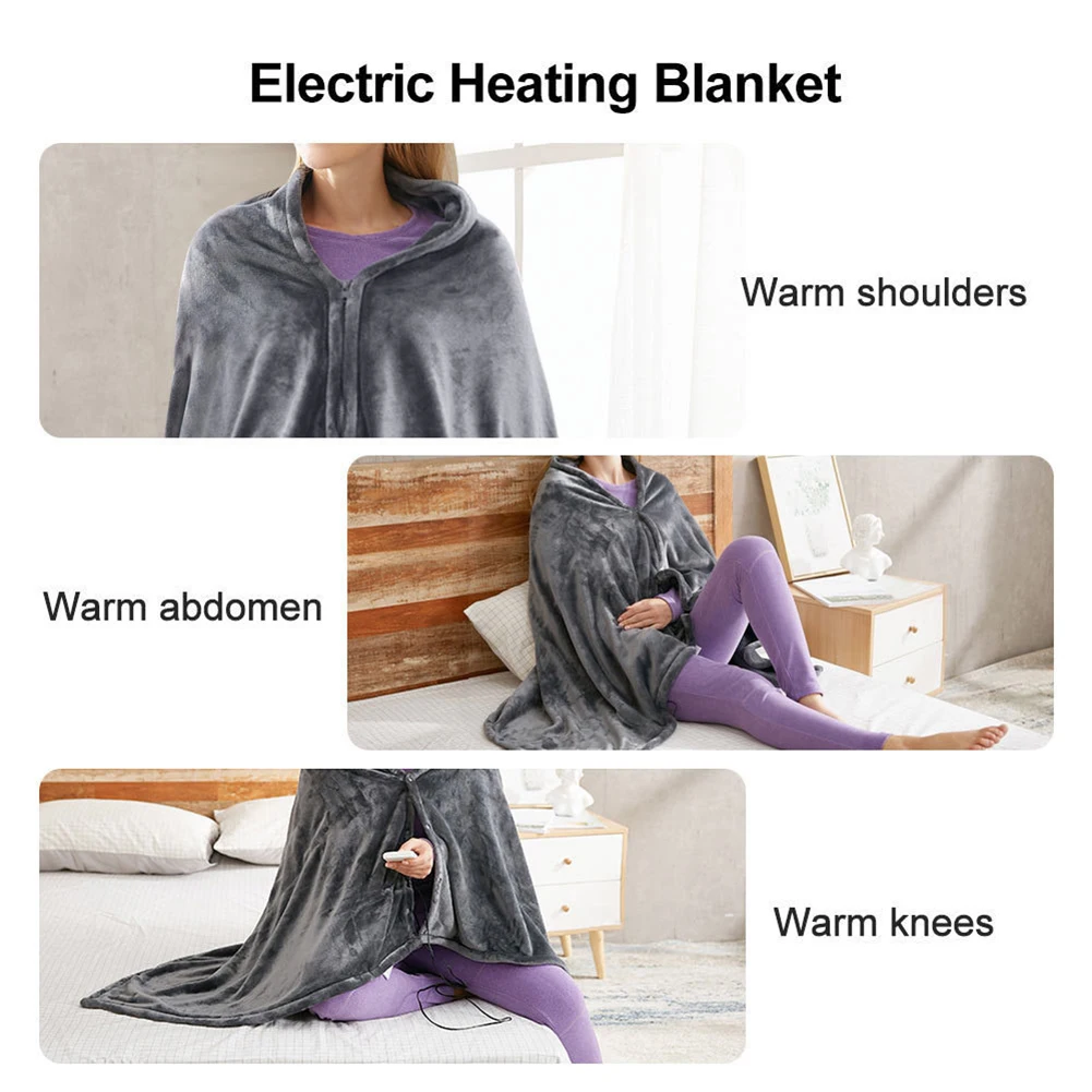 USB Heated Electric Blanket Shawl 3 Heating Level Coral Velvet Blanket 9 Heated Areas Fast Heating Shawl for Outdoor Home Office