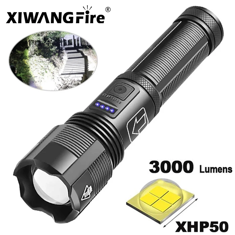 XHP70 LED Flashlight Aluminum Alloy XHP50 Tactical Hunting Torch Usb Rechargeable Zoomable Lantern Use 18650 or AAA Battery
