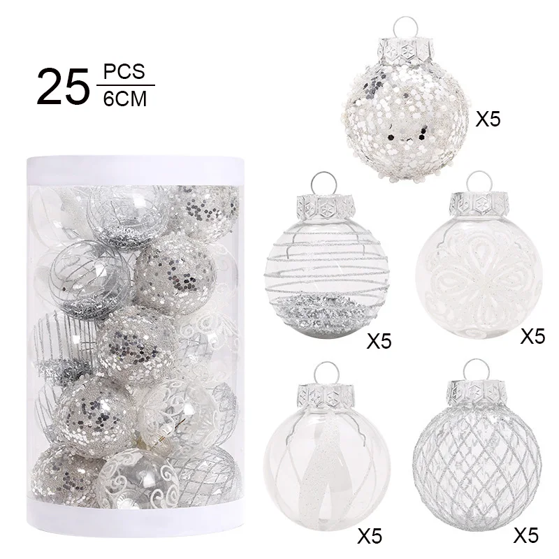 

25pcs Christmas Ball Silver Black Gold Baubles Xmas Tree Hanging Decoration For Navidad Noel Wedding Party Pendant Ornaments