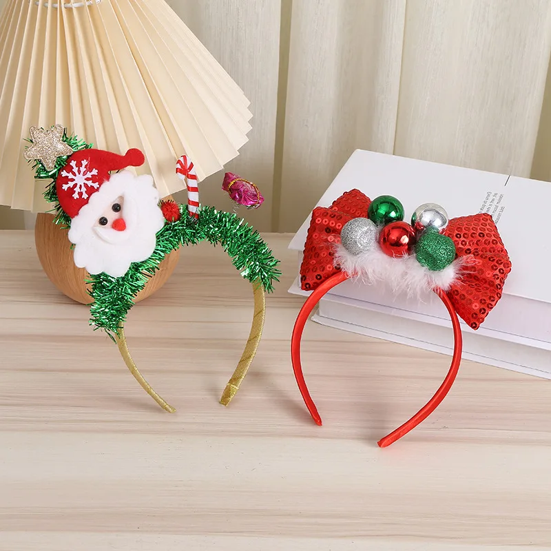 Christmas Headband Kids Adult Santa Claus Elk Xmax Tree Bow Hair Accessories Photo Props Christmas Decoration 2024 New Year Gift