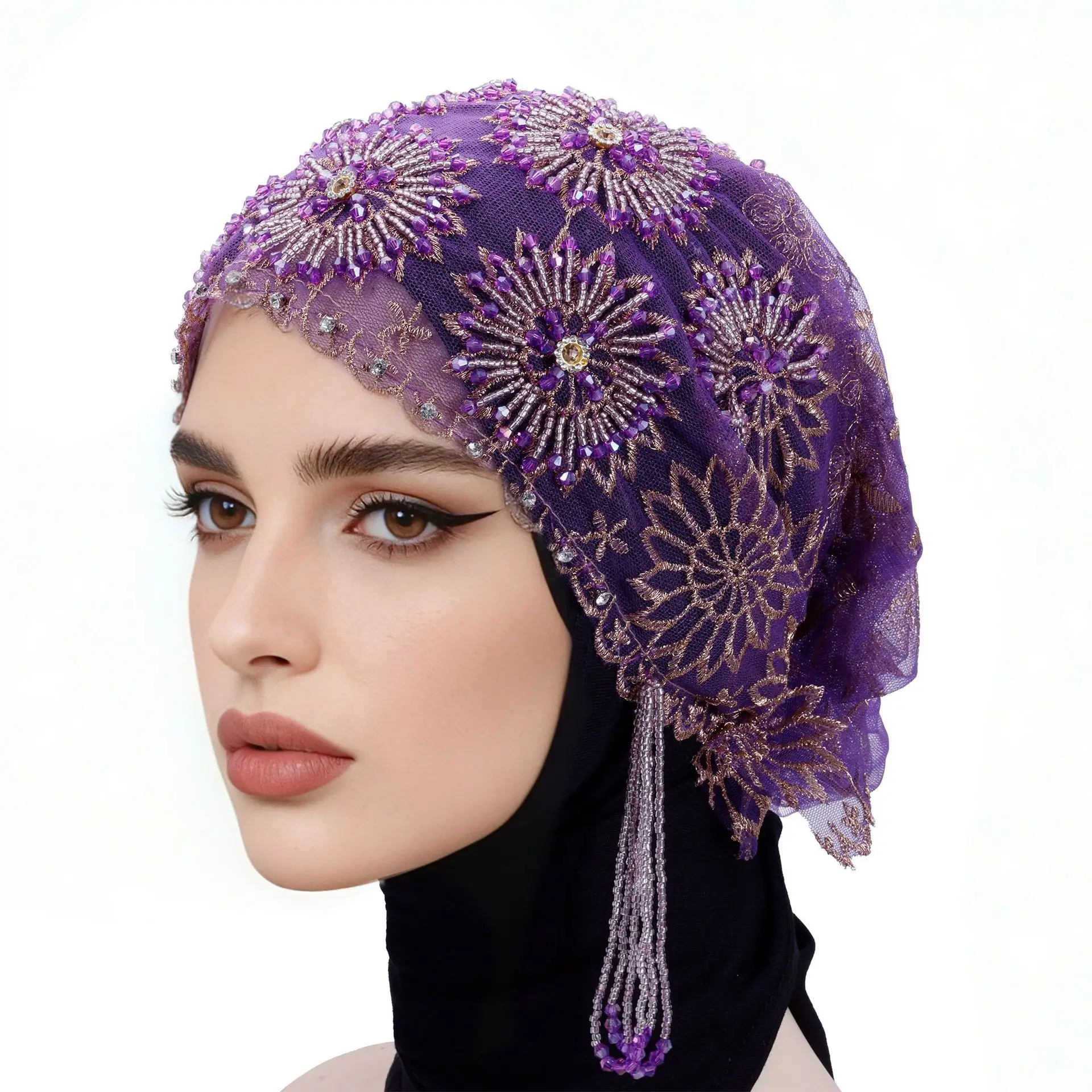 

Женские головные уборы: хиджабы, африканская мода, кружевные ткани, бисер, стразы, вышивка, головные платки, фиолетово-розовые шарфы, мусульманские шали, головные уборы