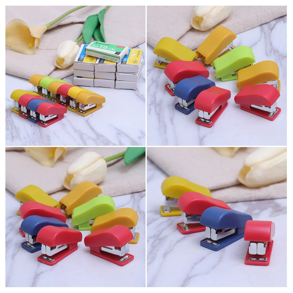 10pcs Mini Desktop Stapler Hand Stapler Office Home Stapler with Staple(Random Color) mini stapler desk stapler