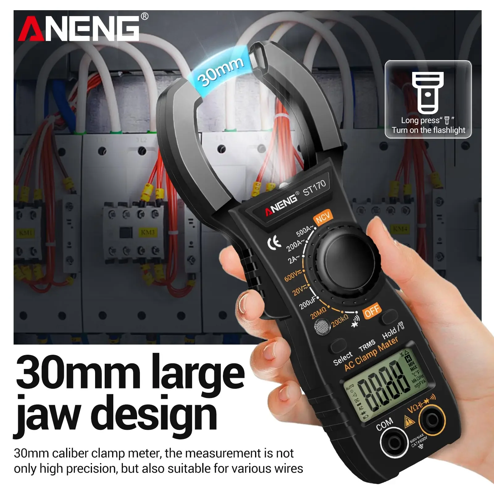 Essential Clamp Meter for Electrician Maintenance Free B18 Induction pen 500A AC Current 600V Voltage Measurement ANENG ST170