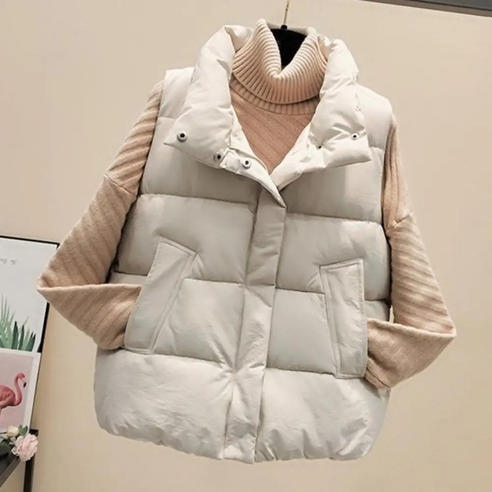 Winter Waistcoat Women's Winter Padded Vest with Zipper Closure Turn-down Collar Sleeveless Solid Color for Outdoor for Cold