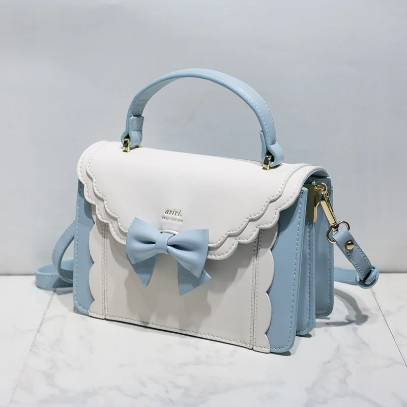 

JIAERDI Blue Lolita Bow Square Messenger Bag Women Harajuku Style Sweet JK Crossbody Handbag Female Aesthetic Uniform Handle