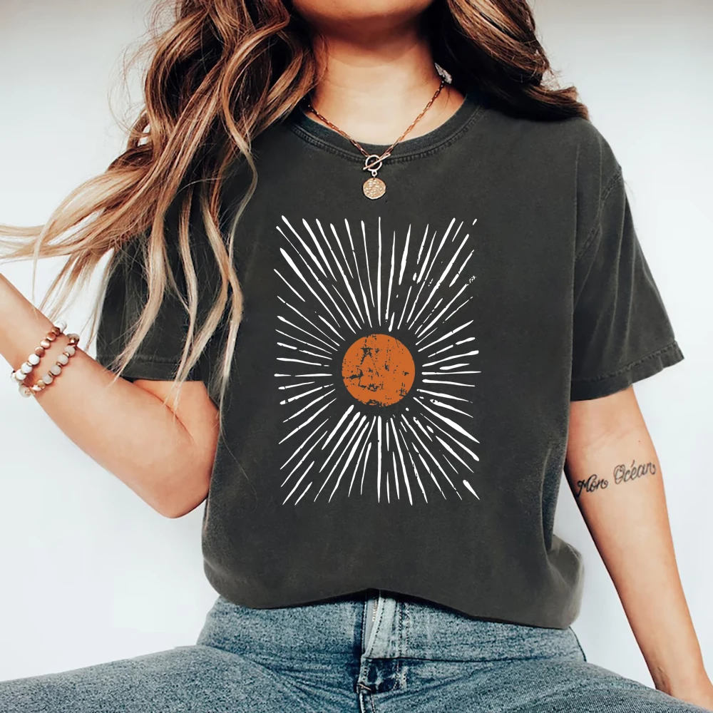 Sunburst Vintage T-Shirts Boho Shirt Sunshine Graphic Tee Men Women Short Sleeve Round Neck T-shirts Retro Aesthetic Clothes