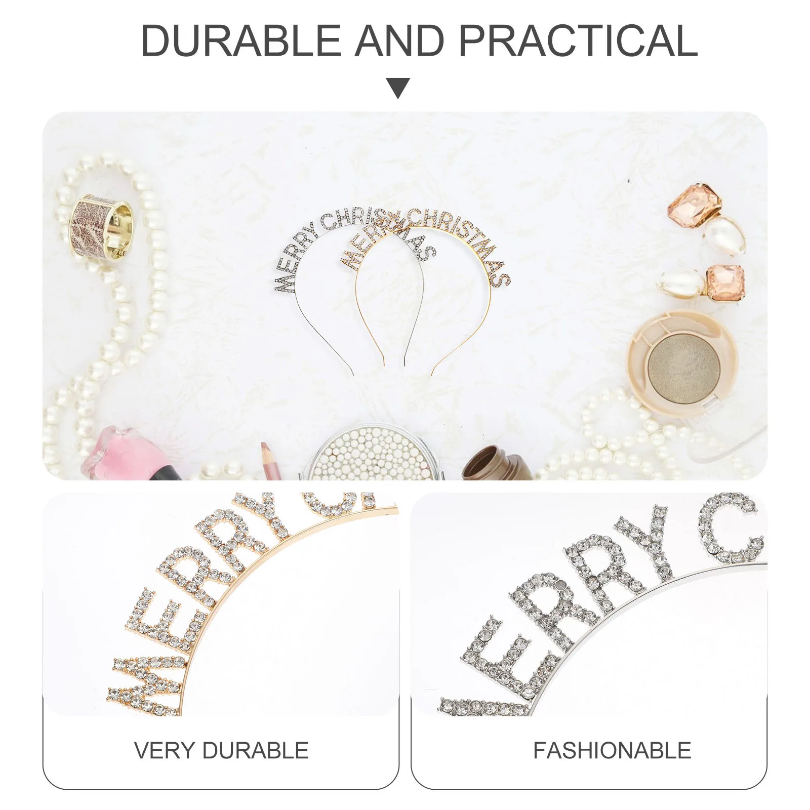 

2Pcs Letter Rhinestone Hairbands Delicate Christmas New Year Party Headwear Xmas Festive Hairbands Letter Rhinestone Headbands