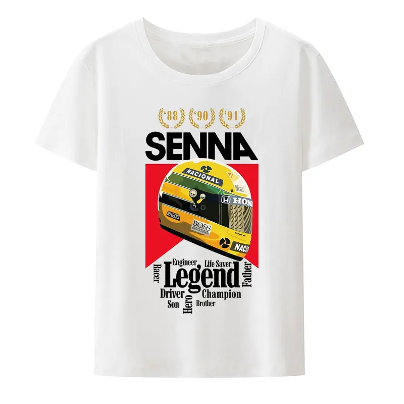 Ayrton Senna Print T-Shirt Vintage World Championship Casual Tops Unisex Short Sleeve Humor Street Fashion Style Cool Camisetas