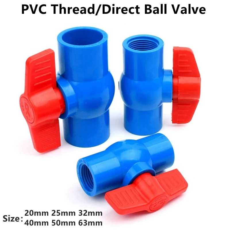 Robinet à Bille en PVC Bleu de 20 à 63mm, Raccord d'Irrigation de Jardin, Connecteur de Tuyau d'Eau d'Aquarium, Joli