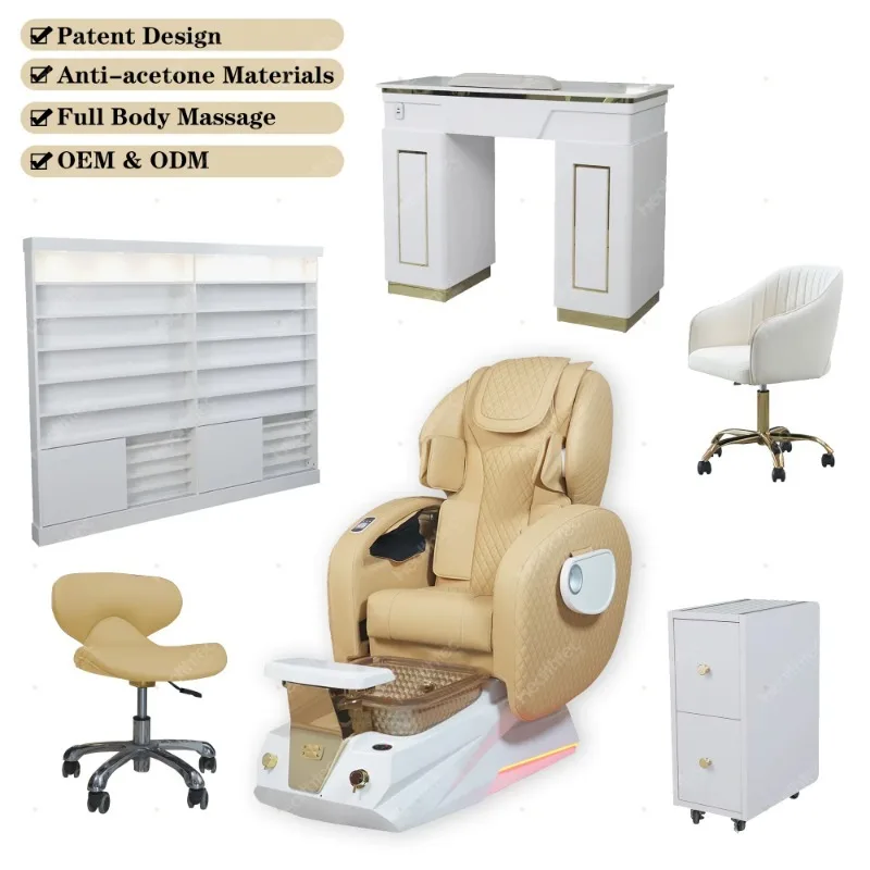 Professional One Stop Shop Manicure Desk Technician Stool Reclining Spa Pedicure Chair Salon Furniture