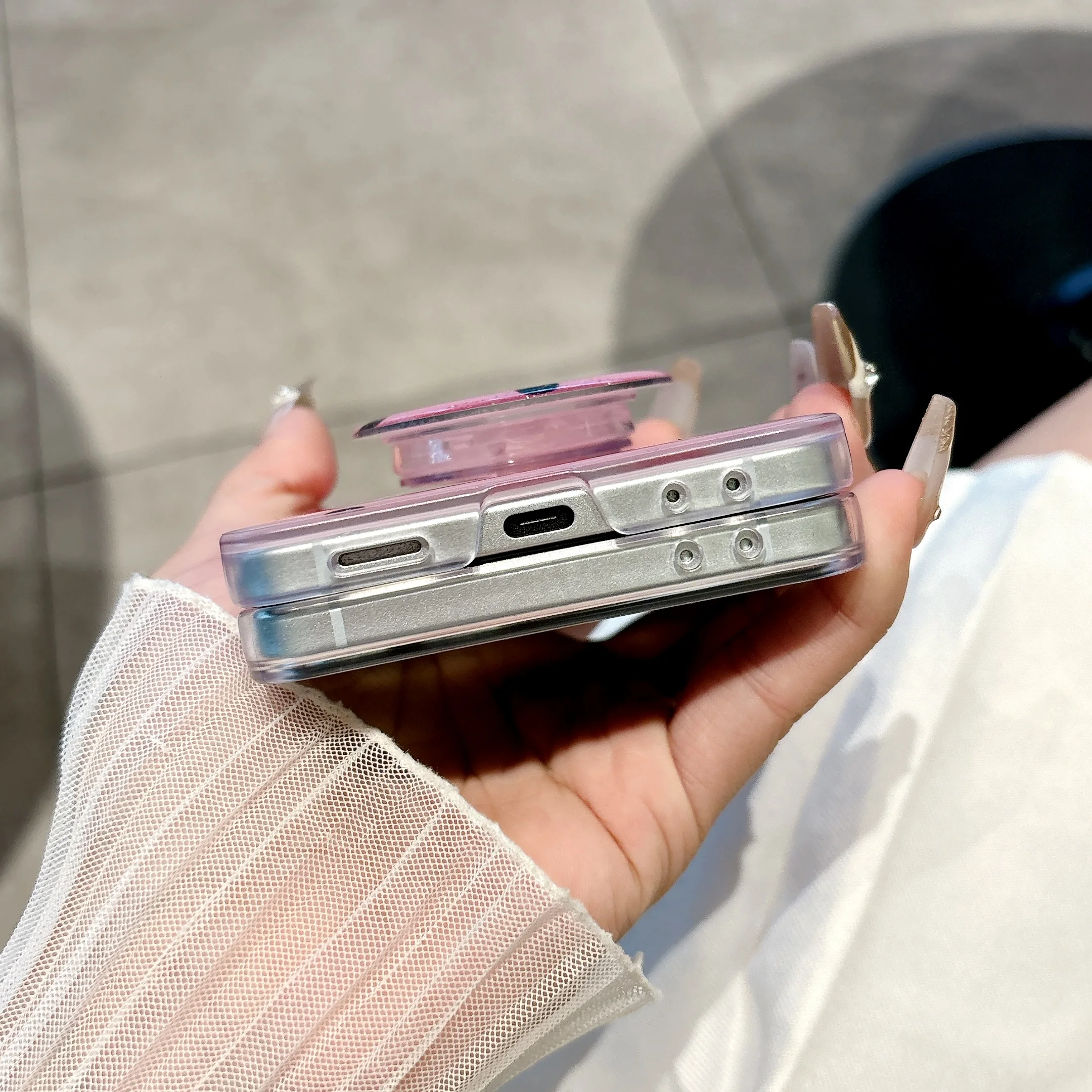 هاتف بنقطة موجة بلون سادة مع حافظة لهاتف سامسونج جالاكسي Z Flip 7 6 5 4 3 غطاء خلفي واقٍ لهاتف ZFlip6 ZFlip7